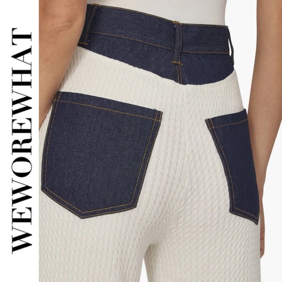 NWT WeWoreWhat High Rise Wide Leg Denim Cable Knit Pants cream 27 - Picture 4 of 16